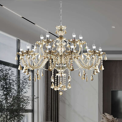 #ad Elegant 15 Lights Crystal Chandelier Ceiling Lamp Pendant Lighting Fixture $168.99