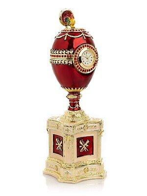 #ad Keren Kopal Red Egg with clock Trinket Box Handmade with Austrian Crystals $210.00