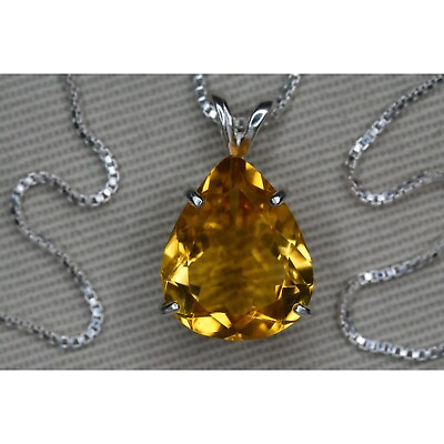 #ad Citrine Necklace Stunning 5.00 Ct Pear Shaped Natural Sterling Silver C39 $225.00