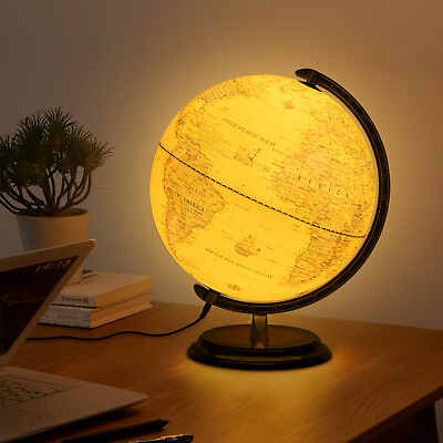 #ad 12#x27;#x27; Illuminated World Globe W LED Light Rotating Education Cartography Map USA $47.99