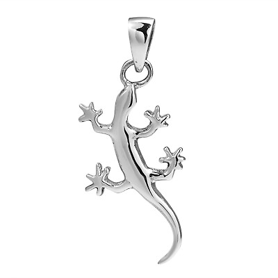#ad Climbing Little Gecko Lizard Shiny Sterling Silver Pendant $21.59
