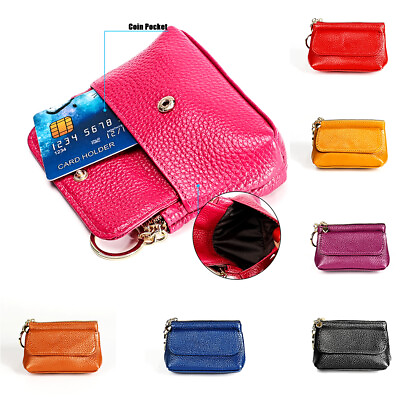 #ad Mini Genuine Leather Women Zipper Wallet Keyring Coin Card Purse Pocket Gift $9.49