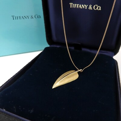 #ad Rare Tiffany Co. Vintage Tiffany Yellow Gold Feather Necklace 750 18K Leaf Fea $935.27