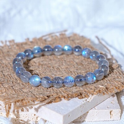 #ad Natural Moonstone Stone Bracelet 7mm Ice Blue Crystal Stretch Bracelet Handmade $11.16