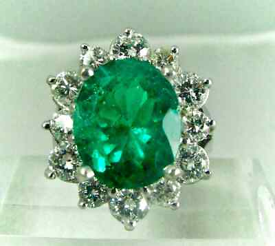 #ad Fine Natural Colombian 7.10CT Emerald With Single Cut CZ Fine Simple Halo Ring $230.00
