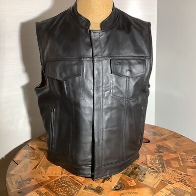 #ad Hot Leathers Concealed Carry Black Leather Club Vest Flannel Lined Men#x27;s 2XL $93.71