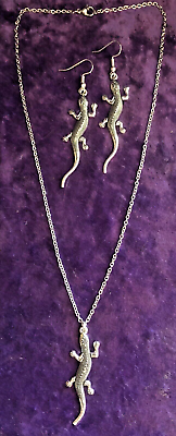 #ad 2quot; long GECKO LIZARD SALAMANDER charm pendant 17” Necklace And Earrings $14.95
