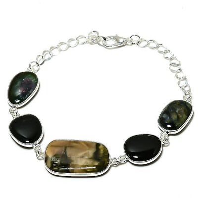 #ad Petrifide Wood Gemstone Handmade Bracelet Gift 925 Sterling Silver 7 8quot; H508 $8.99