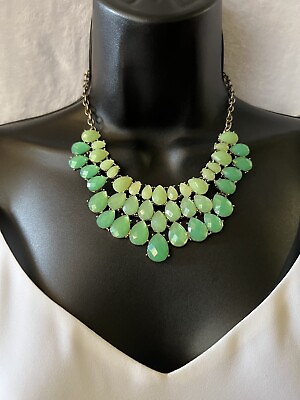 #ad Necklace Green Gemstones Gold Chain . $2.49