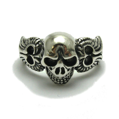 #ad Sterling Silver Biker Ring Solid 925 Skull With Angel Wings Handmade $39.00