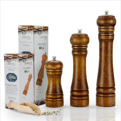 #ad Cooking Salt and Pepper Grinder Hand Movement Oak Wood Pepper Mill Kitchen Tool $11.99