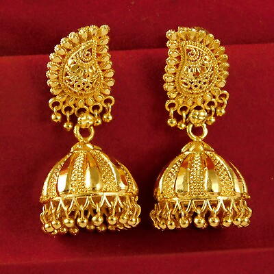 #ad South Indian 18K Gold Plated Traditional Earring Wedding Women Fashion Jewellery $11.25