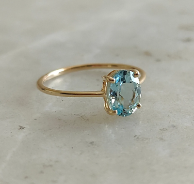 #ad Natural Blue Topaz Gemstone Ring 10k Solid Gold Handmade Jewelry $226.99