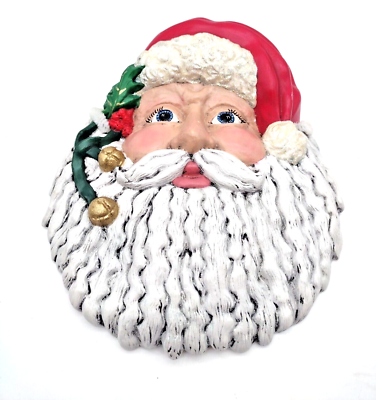 #ad Vintage Ceramic Santa Claus Face Hand Painted Hanging Wall Plaque Decor 9” $19.95