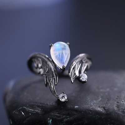 #ad Natural Moonstone Handmade 925 Sterling Silver Wing Adjustable Ring for Women $64.99