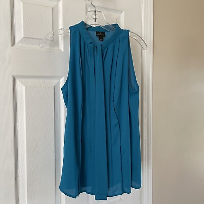 #ad Worthington Women Sleeveless Blouse Top Pretty Blue blouse￼ Top Size M $18.39