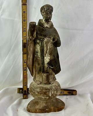 #ad SPANISH COLONIAL CARVED WOODEN CHRISTIAN SAINT of SANTOS BERARD of CARBIO $165.00