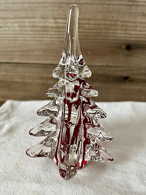 #ad Solid Glass Red And Clear Pine Tree Paper Weight Paperweight $28.00