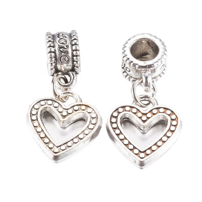 #ad 10Pcs Tibetan Style Antique Silver Hollow Heart Alloy European Dangle Charms $6.43