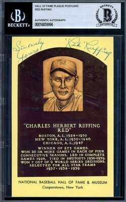 #ad Red Ruffing Beckett BAS Signed Gold Hall of Fame Plaque Autograph $84.00