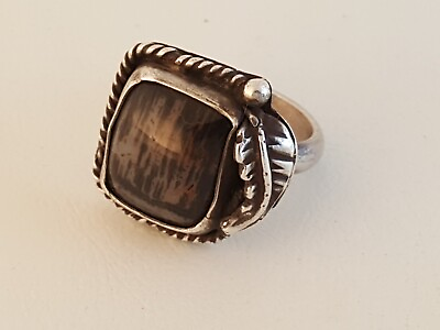 #ad Navajo picture agate sterling silver ring twisted rope leaf feather sz 7 $59.95