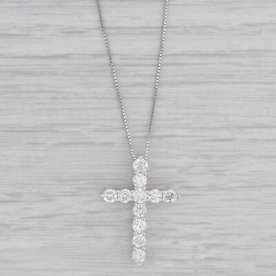 #ad 0.90ctw Diamond Cross Pendant Necklace 14k White Gold 21quot; Box Chain $899.99