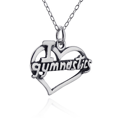 #ad I Love Gymnastics Heart Charm Necklace 925 Sterling Silver Sports Gift NEW $18.00