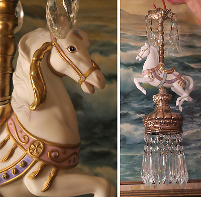 #ad Vintage SWAG Lamp White porcelain Horse Carousel brass ceiling Chandelier kids $299.00
