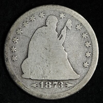 #ad 1873 Seated Liberty Silver Quarter CHOICE GOOD E292 RCL $44.87