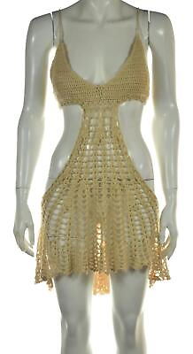 #ad Rehab Womens Swimwear Size L Beige Solid Cover Up Above Knee Halter Acrylic $19.99