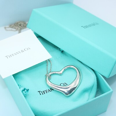 #ad Tiffany amp; Co. Necklace Silver 925 Big Open Heart Elsa Peretti W Box #A771 $173.90
