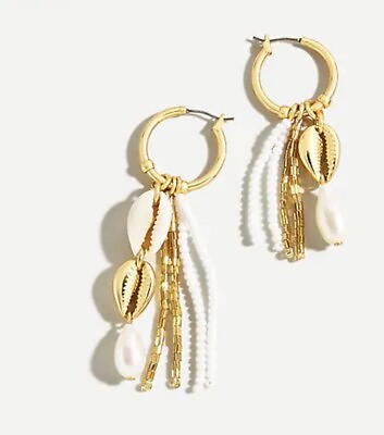 #ad J Crew Seaside Shell Mismatched Earrings Gold NWT Fresh Water Pearl Summer $25.00