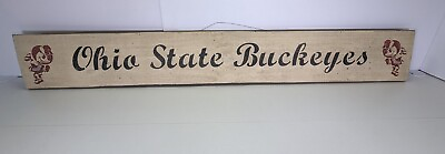#ad Large Vintage Ohio State Buckeyes Wooden Sign Brutus Buckeye Wire Mount $75.00