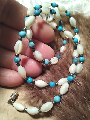 #ad Mother of Pearl MOP Turquoise Bead Vintage Necklace Southwest Vibe 1970#x27;s $25.00