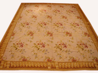 #ad 9x12 Cream European French Greek Design Needlepoint Distinctive Handmade rug $1350.00