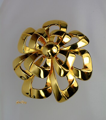 #ad Statement Trifari TM Brooch Pin Modernist Massive Gold Ribbon Bow Flower $42.49
