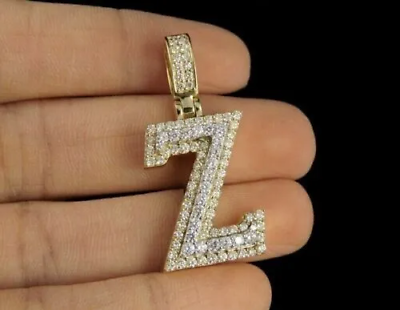 #ad 2Ct Round Cut Simulated Diamond Letter quot;Zquot; Pendant 925 Yellow Gold Plated silver $120.00
