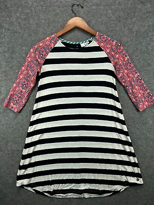 #ad Matilda Jane 435 T Shirt Dress Girls 12 Stripe Floral Faux Button Back 1 $15.99