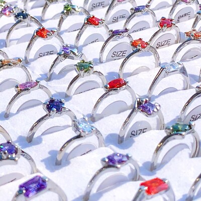 #ad Wholesale 50 Colorful Crystal Wedding Rings Bulk Women Charm Lovers Gift Jewelry $27.54
