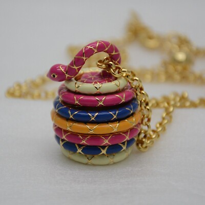 #ad Kate Spade Enamel HUGE HEAVY Snake Pendant Necklace Multi color Unique Gold Tone $37.99