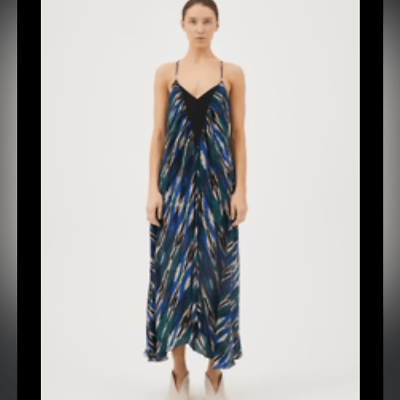 #ad New Maria Cher Noia Fio Strap Blue Print Dress Silk Small $249.00