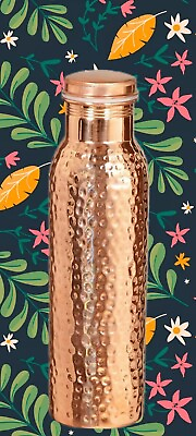 #ad Lovely Pure Copper Water Hammered Bottle Weight Loss Barware Gift Yoga Digestion $27.45