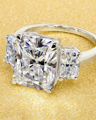 #ad 5.3 CT Radiant Cut Lab Created Diamond Engagement Three Stone White Gold FN Ring $68.60