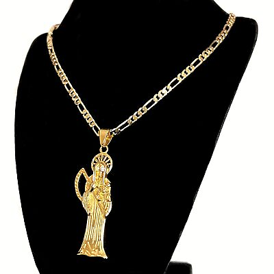 #ad La Santa Muerte Stainless Steel Pendant 18k Gold Plated Figaro Chain 20quot; x 4.6mm $18.95