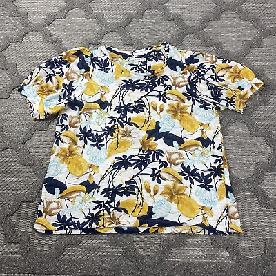 #ad Chicos Shirt Womens 3 White Blue Yellow Floral Top Spring Short Sleeve $14.99