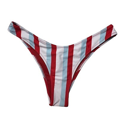 #ad Cupshe Red White Blue Bikini Swim Bottoms Bandeau Stripe Low Rise NEW USA Size L $24.99