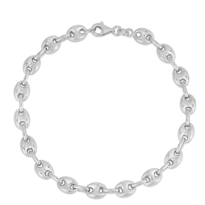 #ad 925 Solid Sterling Silver 6MM Puffed Mariner Chain Link Bracelet 7quot; and 8quot; $25.99