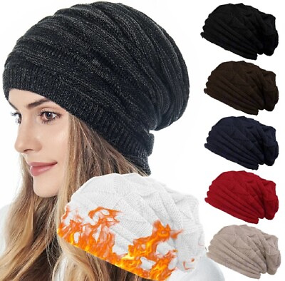 #ad Women#x27;s Knit Slouchy Baggy Beanie Oversize Winter Hat Ski Fleece Slouchy Cap USA $8.18