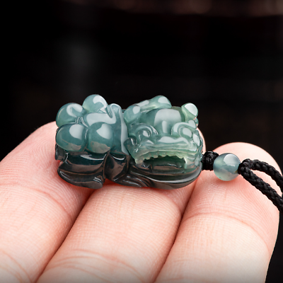 #ad Burmese Jade Pixiu Pendant Natural Jewelry Jadeite Blue Charm Necklace $39.90