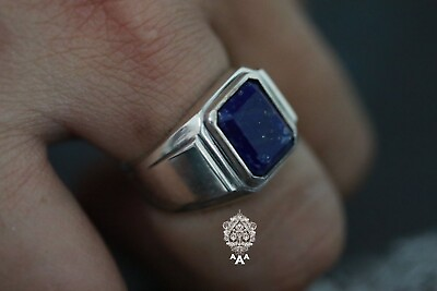 #ad Silver Lapis Lazuli Ring Men Gemstone Ring Blue Stone Lapis Lazuli Silver 925 $76.50